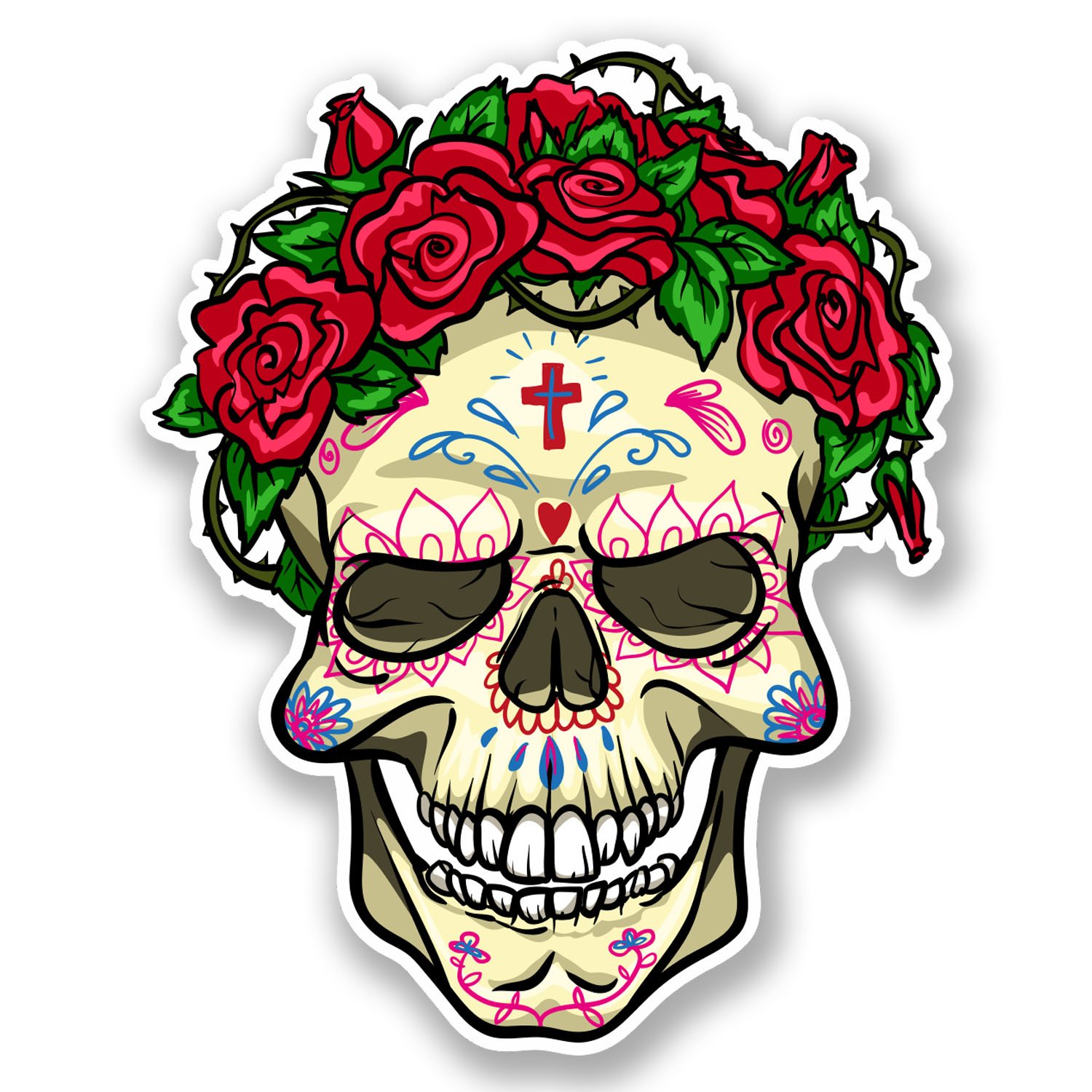 Destinationvinyl Girls Multi 2 X 10Cm Mexican Sugar Skull Vinyl Stickers Laptop Day Of The Dead #5676 (8Cm Wide X 10Cm Tall)
