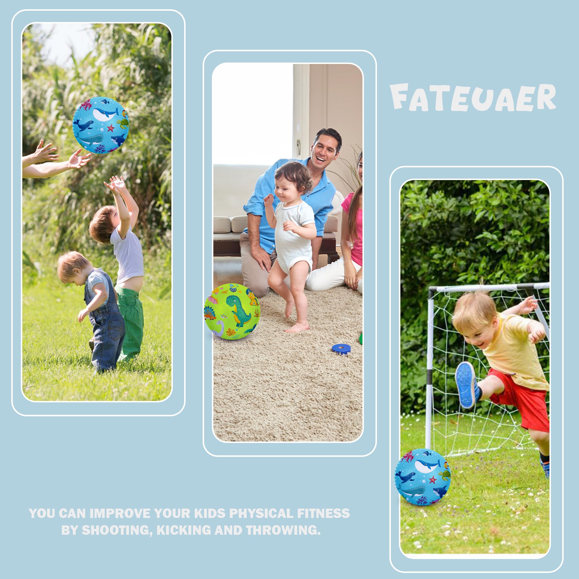 Juego de 2 bolas de kickball de dibujos animados, bolas de juego para niños de 8.5 pulgadas, bolas rebotantes para niños a partir de 3 años, pelotas de dodgets, incluye bomba y bolsa de 6