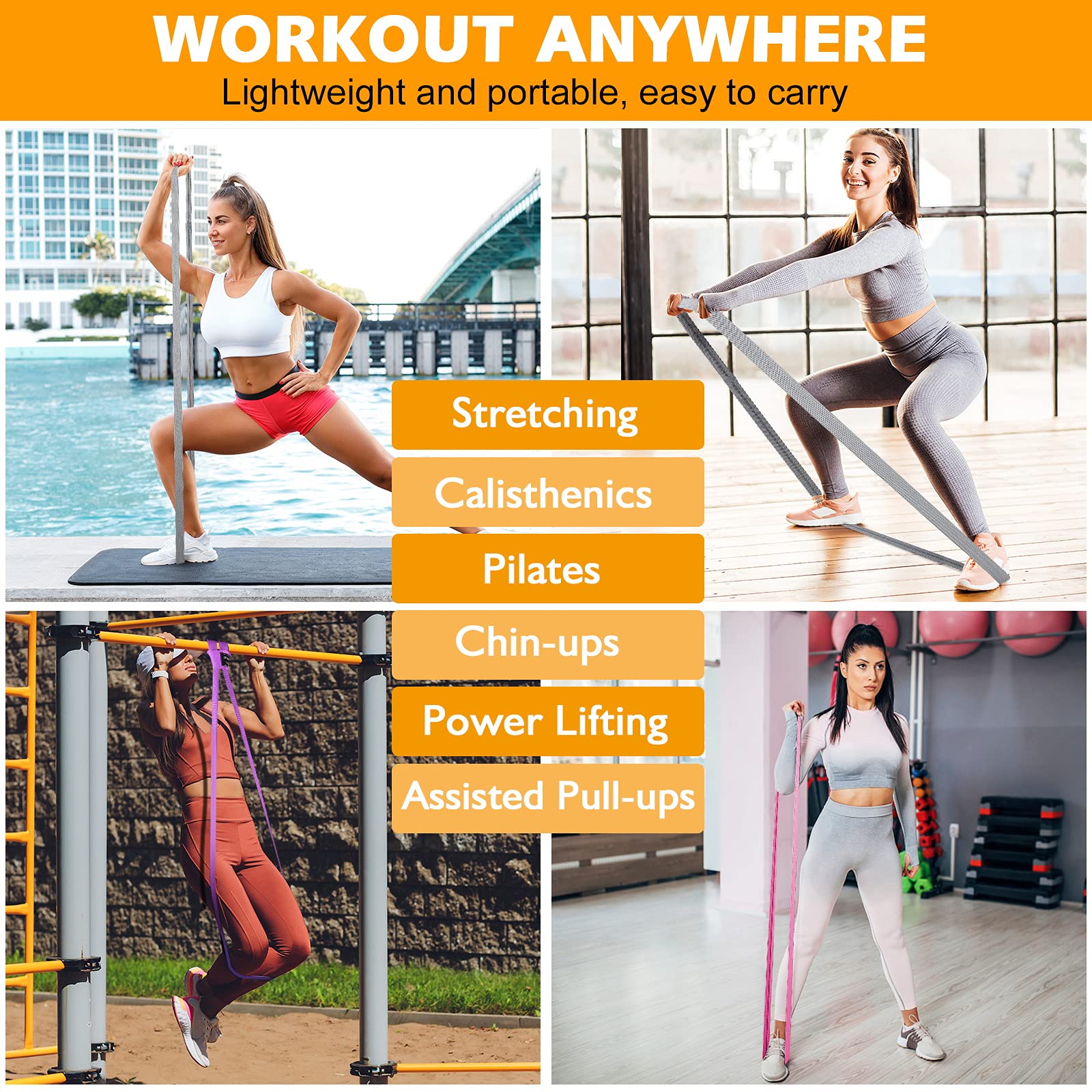 Set 3 Elastici Fitness In Lattice - Per Allenamento, Yoga, Pilates - Resistenza Variabile - Foto 7