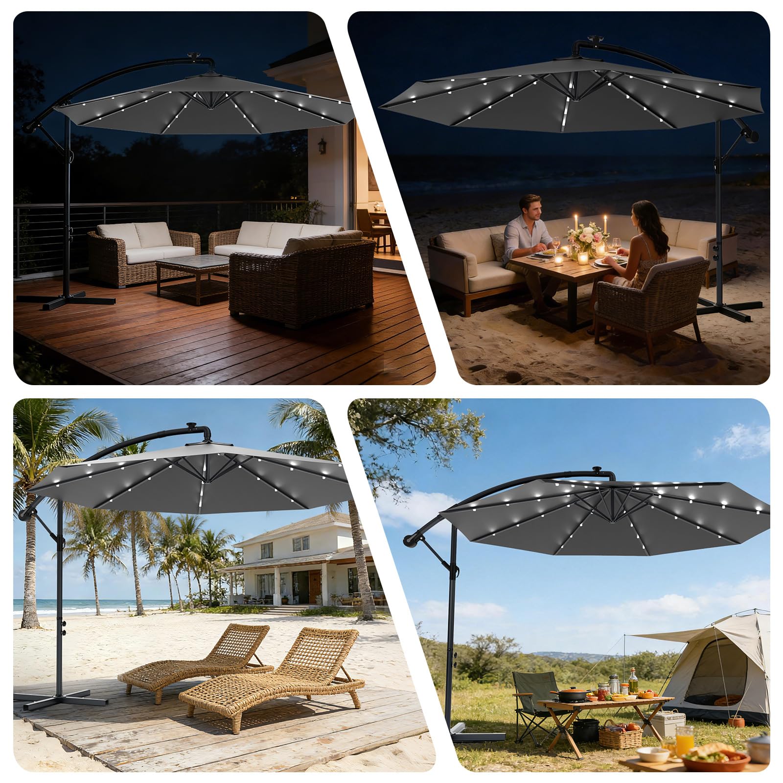 Ferghana Ombrellone da giardino con supporto e manovella, 300/350 cm, protezione UV