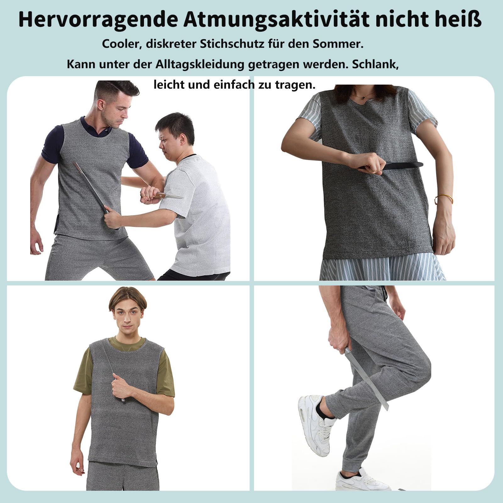 Level 5 schützende langärmelige,Schnittfestes T-Shirt,Stichsichere Kleidung,Schutzausrüstung,stoß- und stoßfest,Für Sicherheitsschutz,tägliches Pendeln,feuchtigkeitsabsorbierend atmungsaktiv