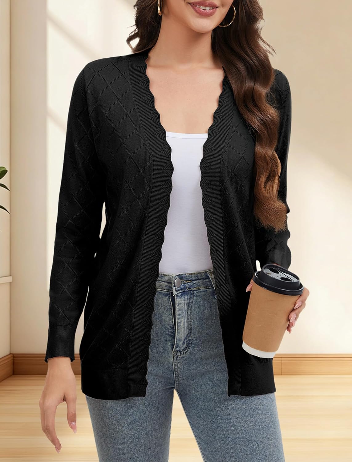 Cardigan Sweaters for Women Elegant Lightweight Open Front Cardigans Long Sleeve V Neck Knit Sweater - Image 4