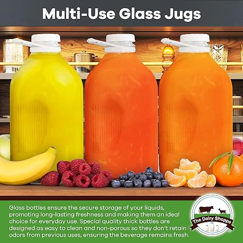 Miniatura 7 de Botella de vidrio pesado de leche con tapas extra The Dairy Shoppe Vajilla Transparente