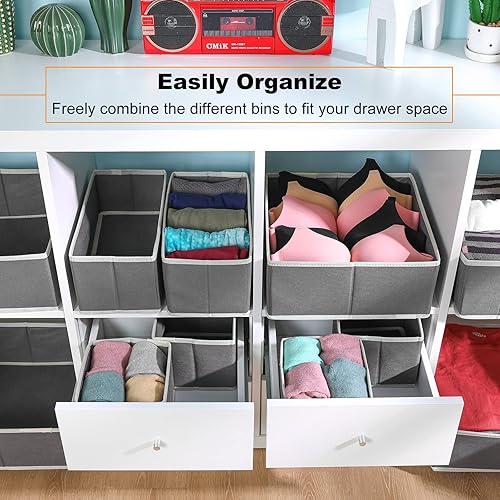 Miniatura 6 de Hinotori Organizador de cajones de tela plegable, caja de almacenamiento para armario, aparador, cajón divisor, cesta de cuarto de bebé,