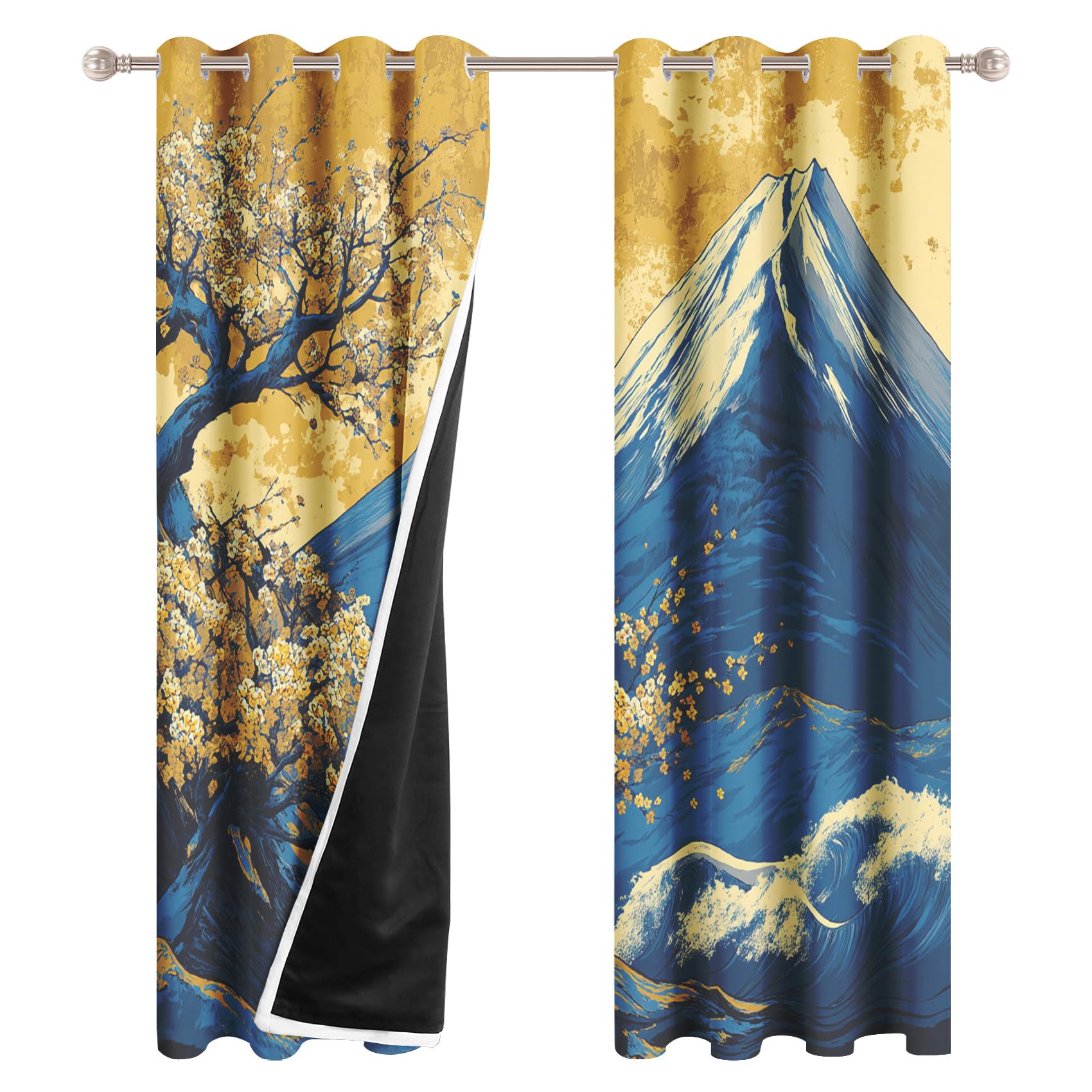 Genérico Cortinas Salon Japonés, Cortinas Dormitorio Opacas Japón Kanagawa Monte Fuji Decoracion Habitacion, con Ojales, Termica Blackout Curtains 140x260 cm 2 Piezas (An x Al)