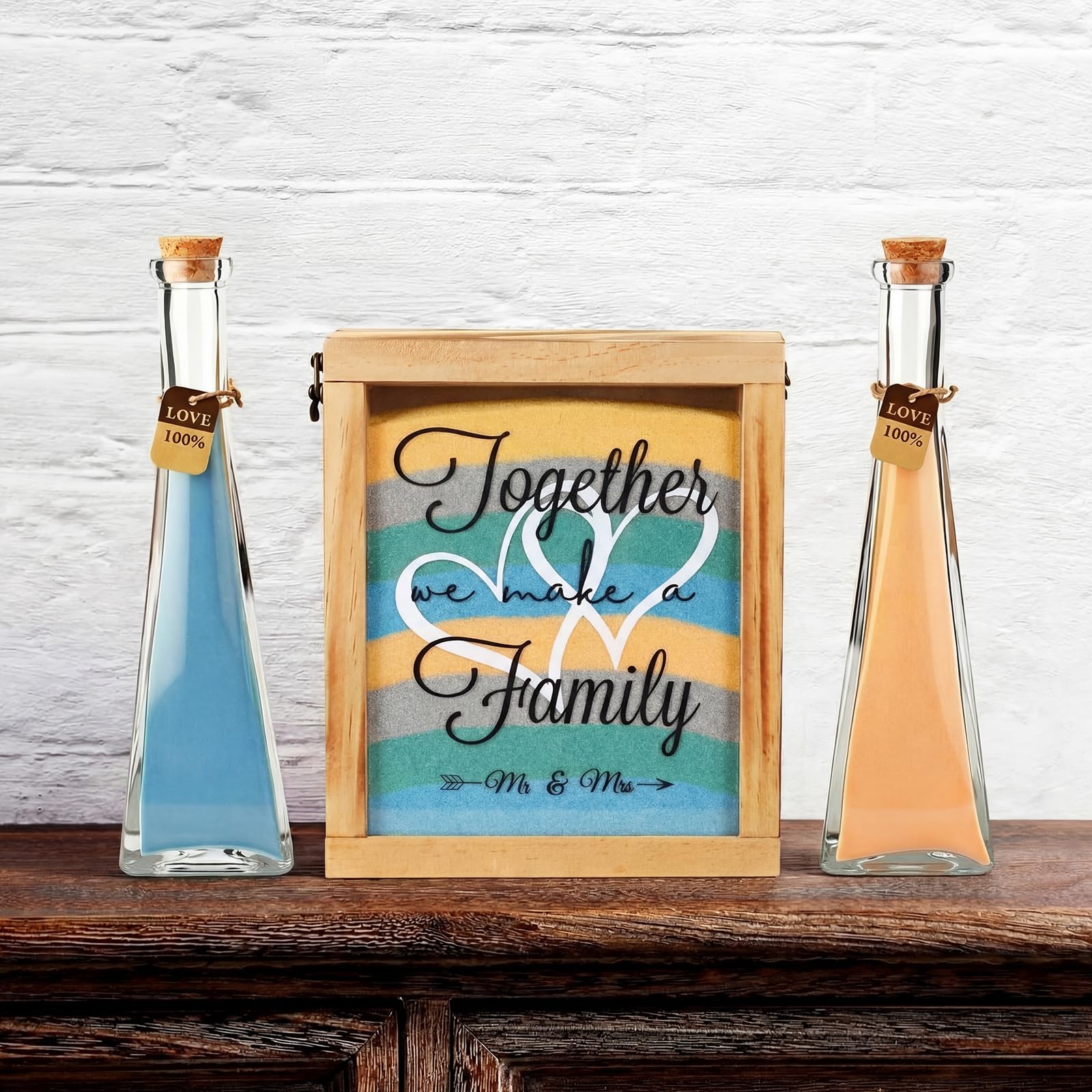 Blosssound Unity Sand for Wedding Ceremony Set Christian Unity Sand Ceremony Shadow Box and Vases for Religious Wedding Centerpiece Marriage Bridal Party Supplies (Colorful,Romantic)