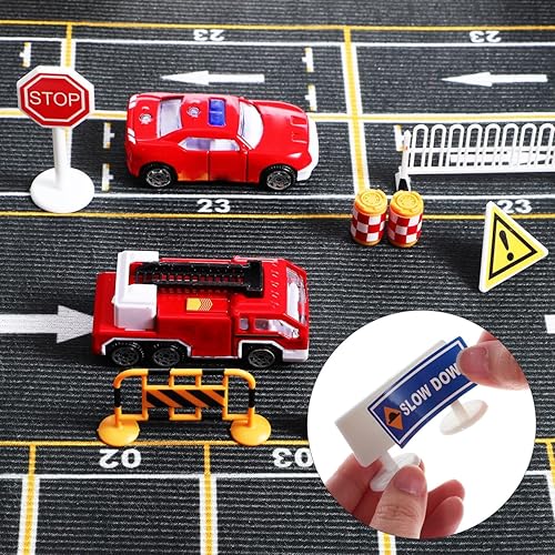 Miniatura 2 de NUOBESTY 104 unids jugar tráfico señales calle Playset niños mini barricadas tráfico conos luz cruce peatonal señal educación juguete