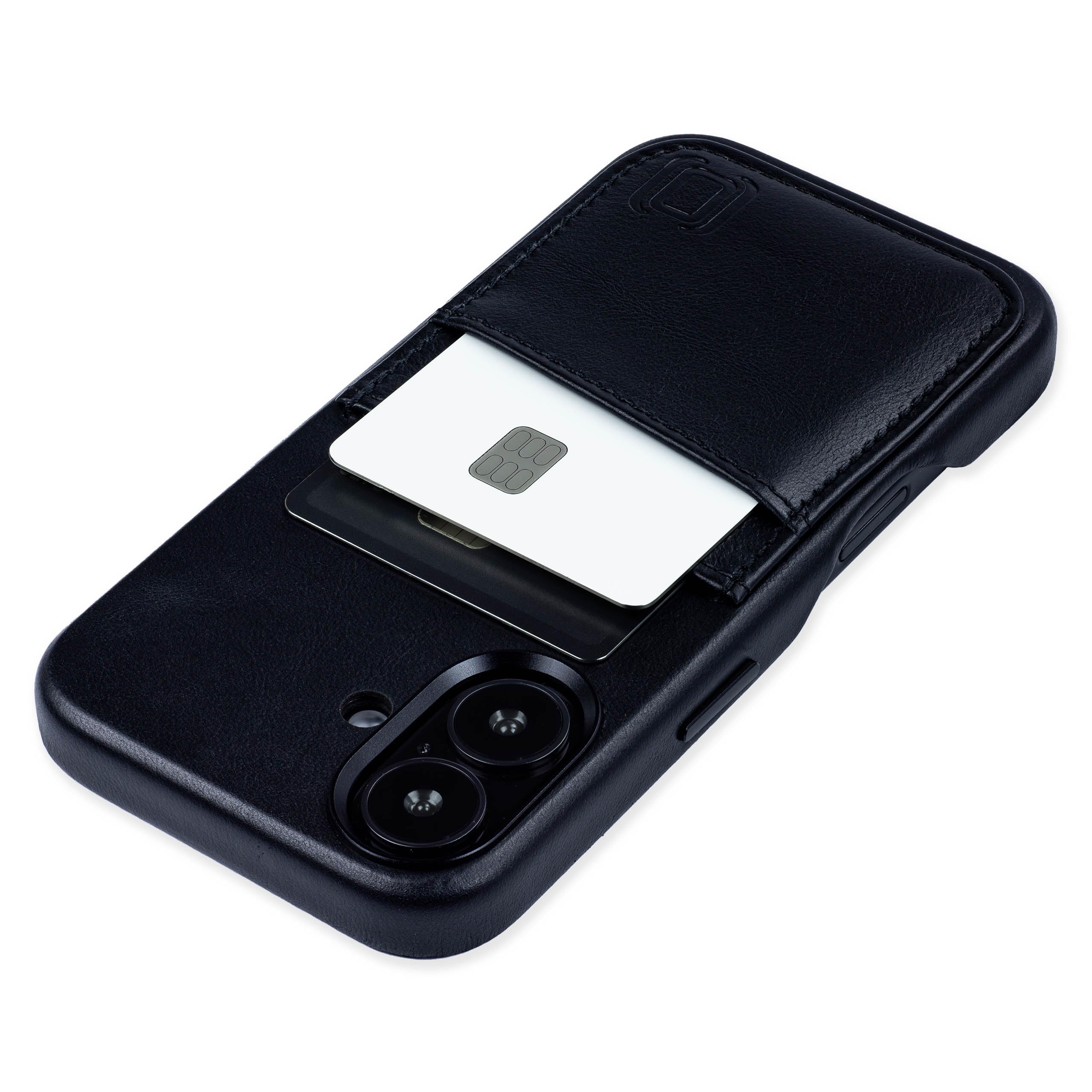 Dockem Genuine Leather Card Case V2 for iPhone 16 with Camera Control Cutout, Built-in Metal Plate, Stitched-on Wallet with 2 Credit Card Holder Slots