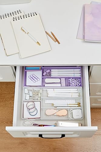 Miniatura 5 de Annova Bandeja organizadora de cajones de escritorio para organización de oficina, malla metálica, bandeja de almacenamiento con separadores para