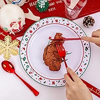 Vista 35 de LIYH 150 Pcs Plastic Christmas Dinnerware Set, Red Plastic Dinner Dessert Disposable Plates, Gold Silverware, Red Christmas Disposable Cups 10 OZ