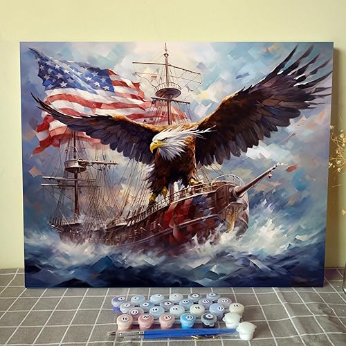 Tucocoo Pintura de buque de guerra por números para adultos, kits de pintura para adultos, pintura de águila marina por números, hecha a mano, kit