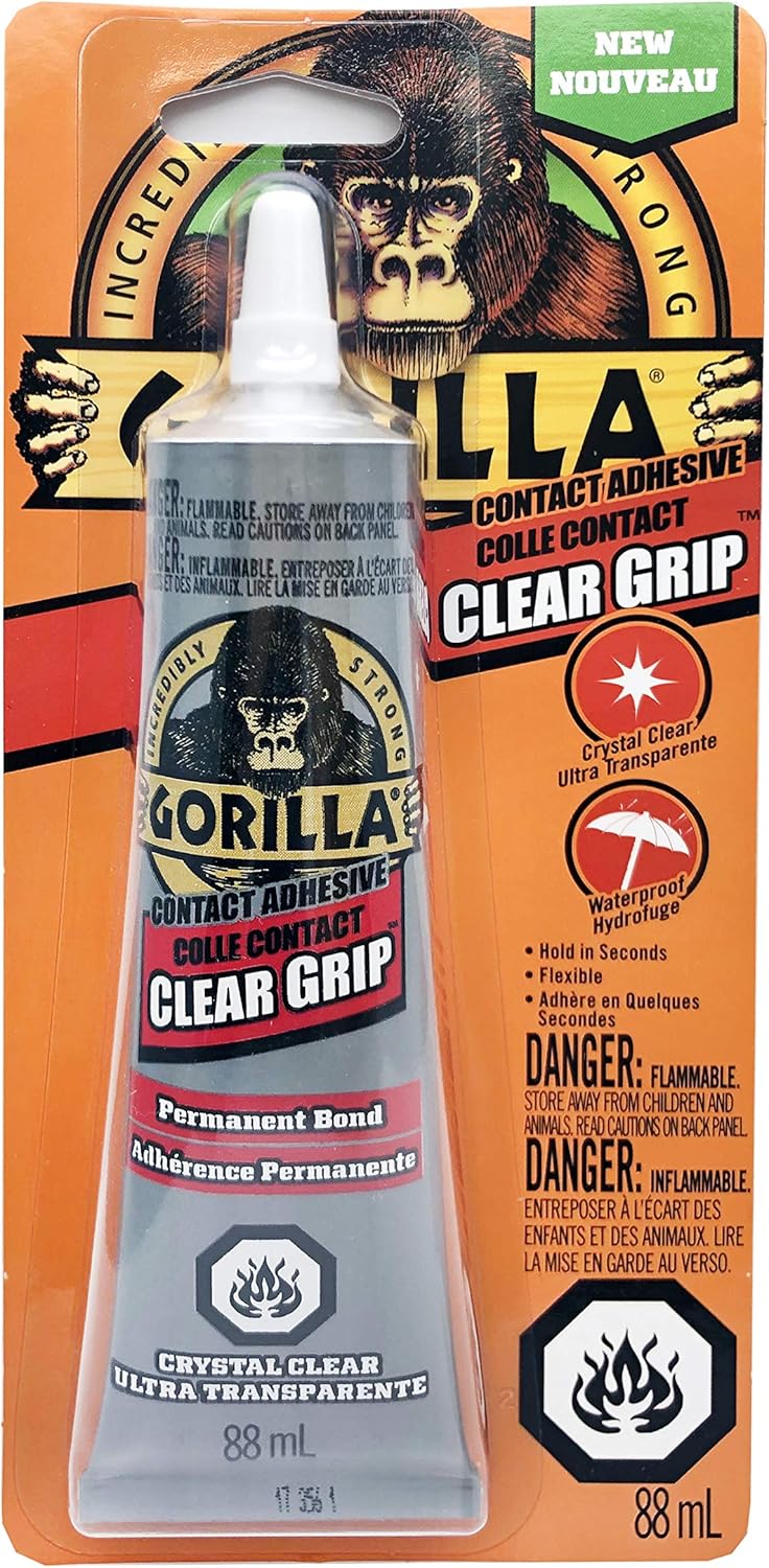 Gorilla Clear Grip Contact Adhesive, Flexible, FastSetting, Permanent