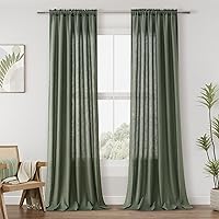 Vista 133 de Guken - Cortinas de lino negro de 108 pulgadas de largo para sala de estar, dormitorio, juego de 2 paneles, bolsillo para barra, cortinas