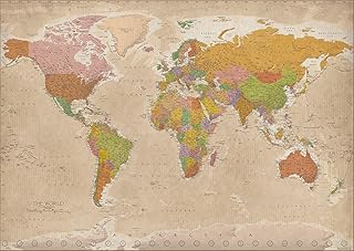 Weltkarte XXL Poster 140 × 100 cm – Vintage-Style Politische Karte mit Ländern, Hauptstädten & Ozeanen – Edles Wandbild für Büro, Wohnzimmer & Schule