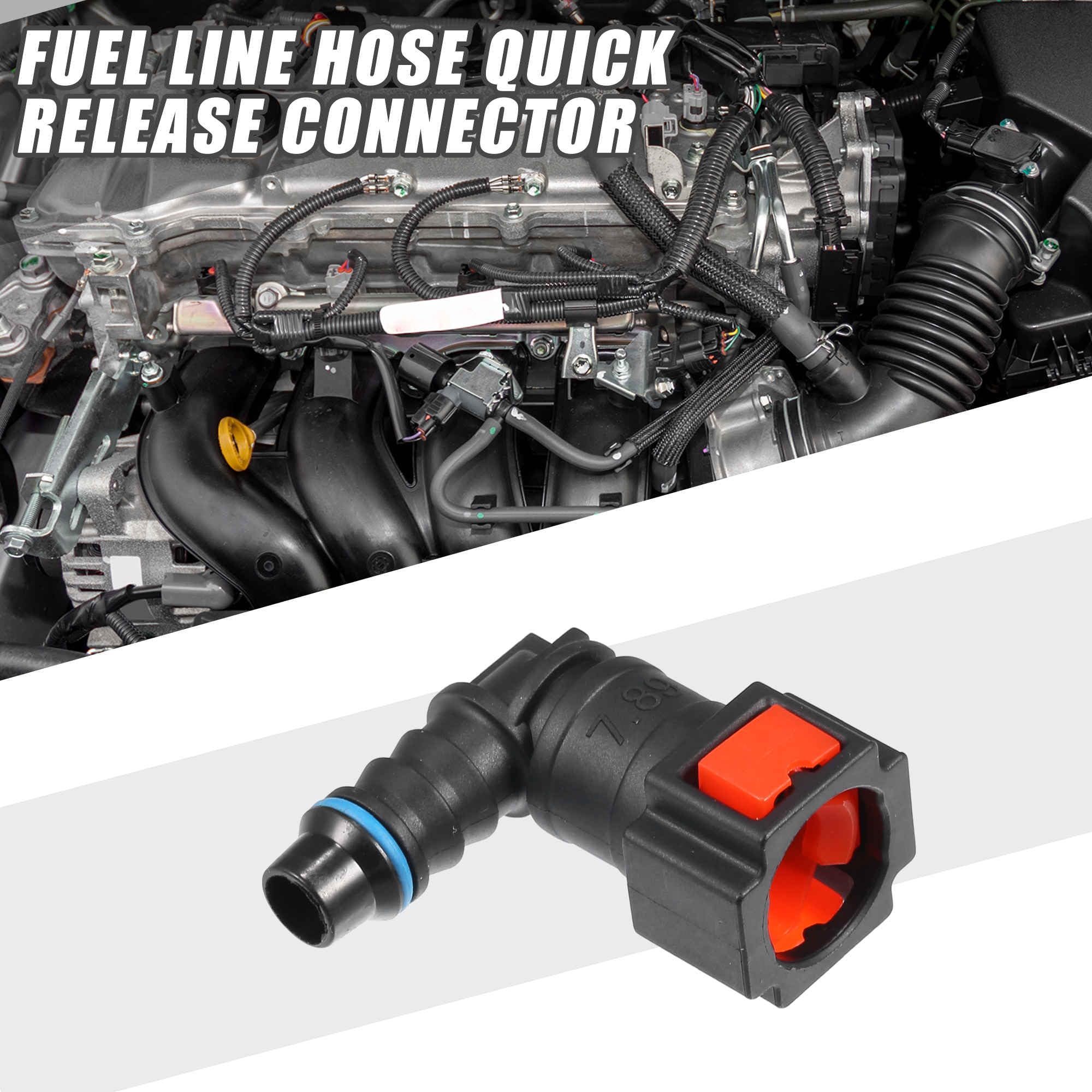 A ABSOPRO Connettore rapido per tubo del carburante per auto a 90 gradi da 5/16" 7,89mm SAE a tubo da 5/16" 8mm Scollega il tubo in plastica rosso (Set di 2).