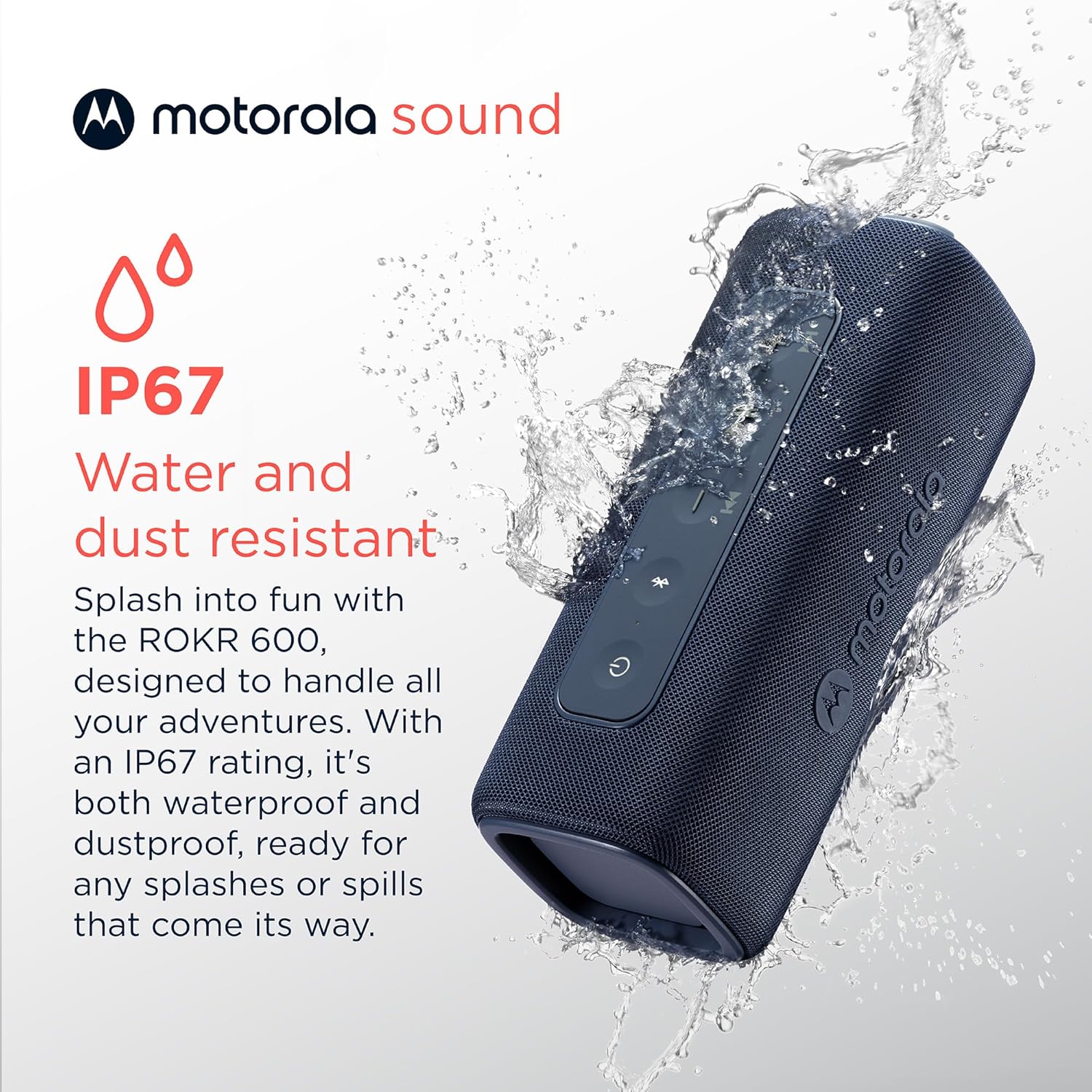 Motorola Sound ROKR 600 Portable Bluetooth Speaker, 6-Hour Playtime, IP67 Water Resistant, Speaker for Home/Outdoors, Compatible with iPhone, Blue