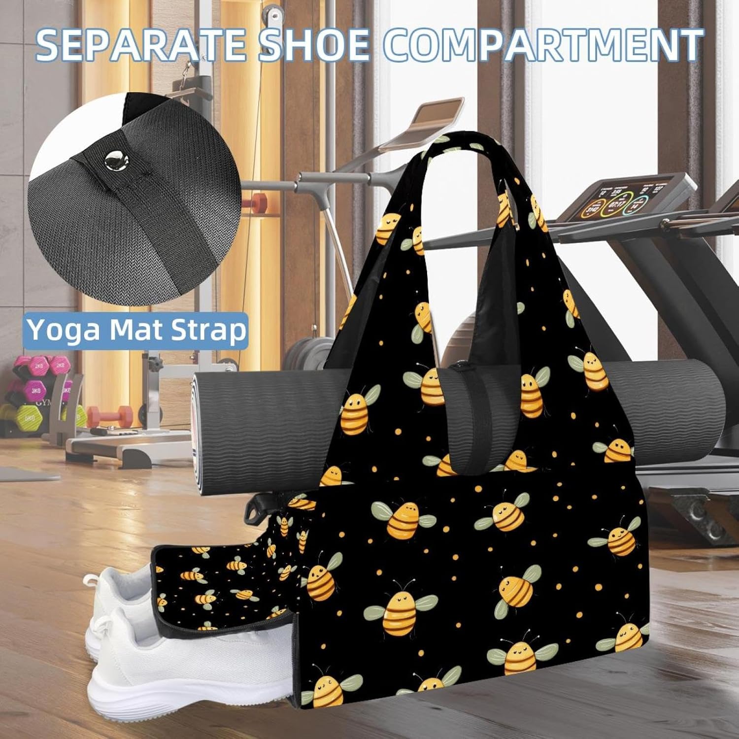 Yoga Mat Bag, Gym Workout Bag with Shoe Compartment, Pink Leopard Pilates Bag for Women, Quick Access Storage Yoga Tote Bag for Sports Travel Office