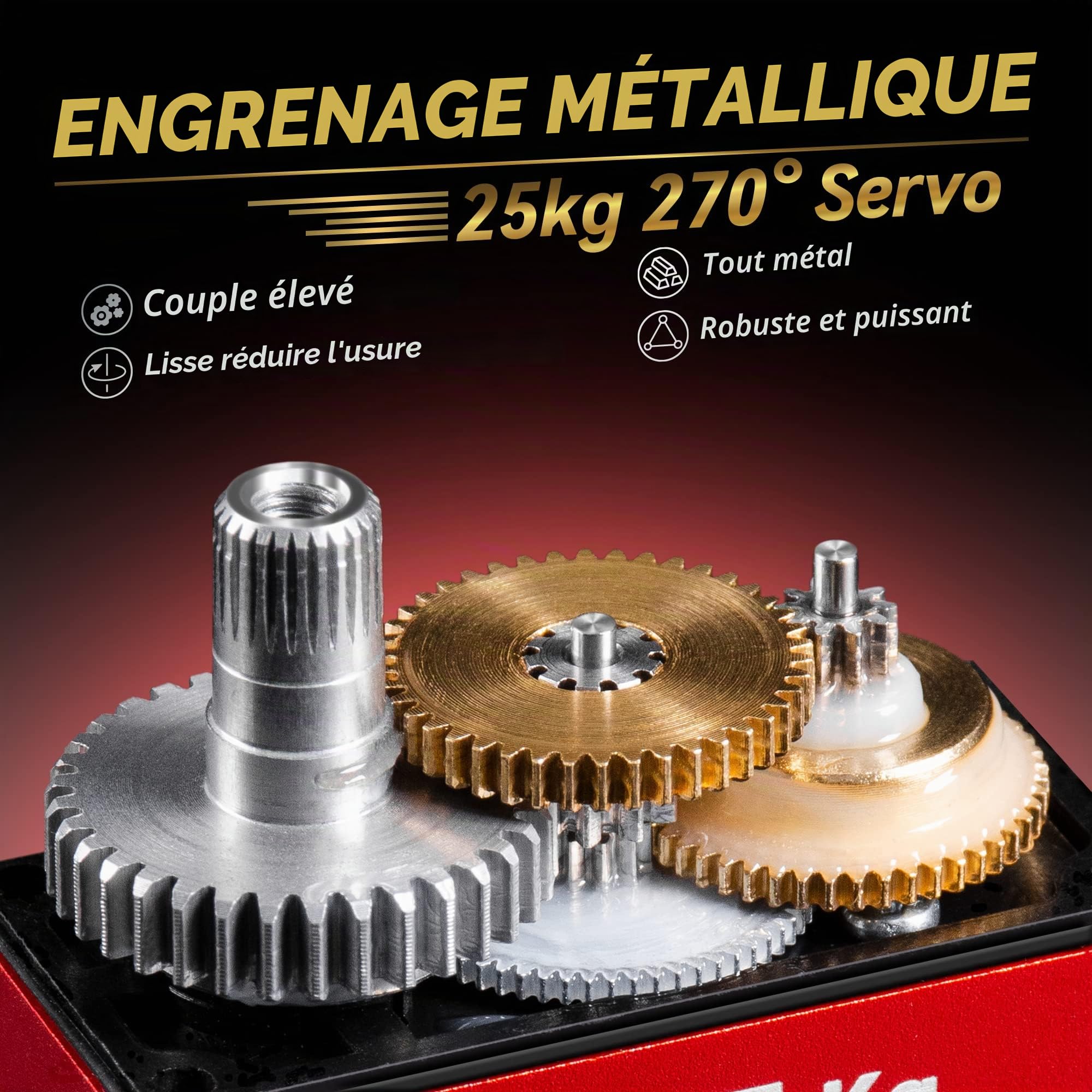 Miuzei Servo numérique 25 kg Servo de direction étanche à haute torque engrenage métallique 270 ° Servo+moteur pour mini RC voiture 1/8 1/10 1/12 bateau avec corne 25T câble servo vis