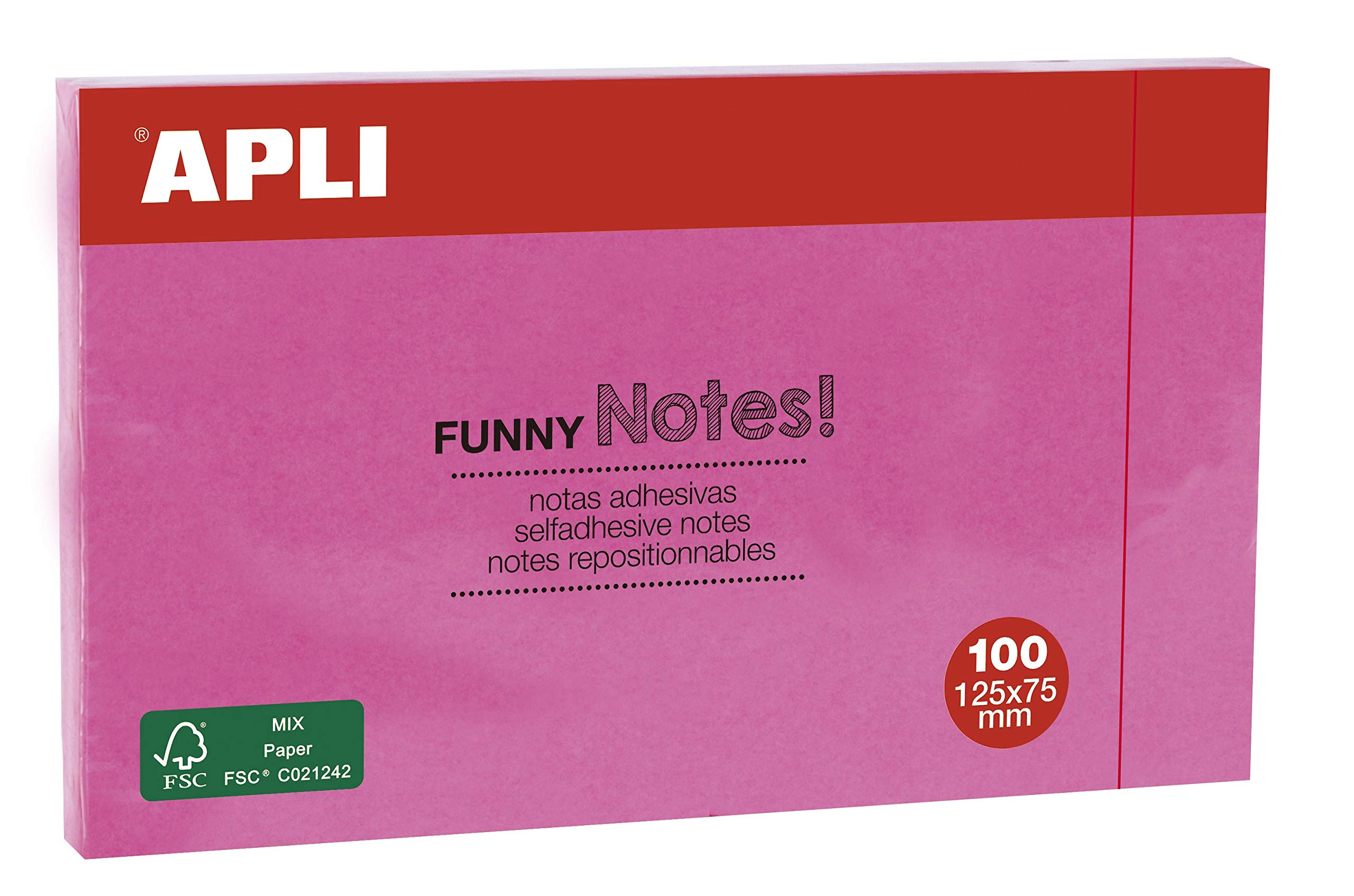 Bloc 100h Sticky Notes Pink Fluor 125 x 75 mm Apli 15003
