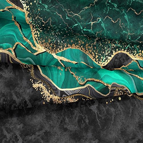 Miniatura 7 de Juego de edredón Queen verde esmeralda, juego de edredón de mármol con estampado metálico negro y dorado, juego de edredón moderno abstracto verde