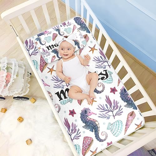 Miniatura 2 de Custom Hippocampus Stars Shells Marine Crib Mattress Protector Pad for Boys Girls Baby Ice Silk Mat Bed Fitted Crib Mattress Pad Cooling Mattress