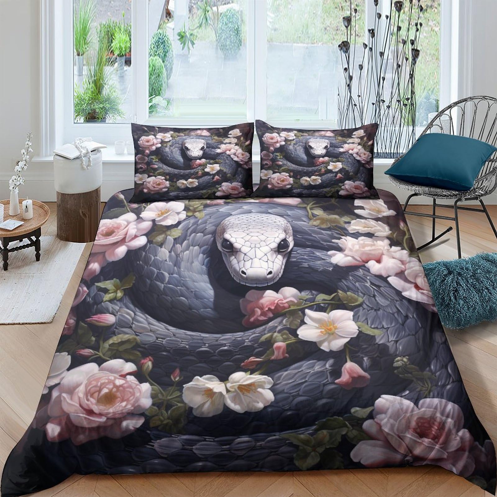 Housse de couette serpent imprimé 3D pour une décoration de chambre d'adolescent audacieuse