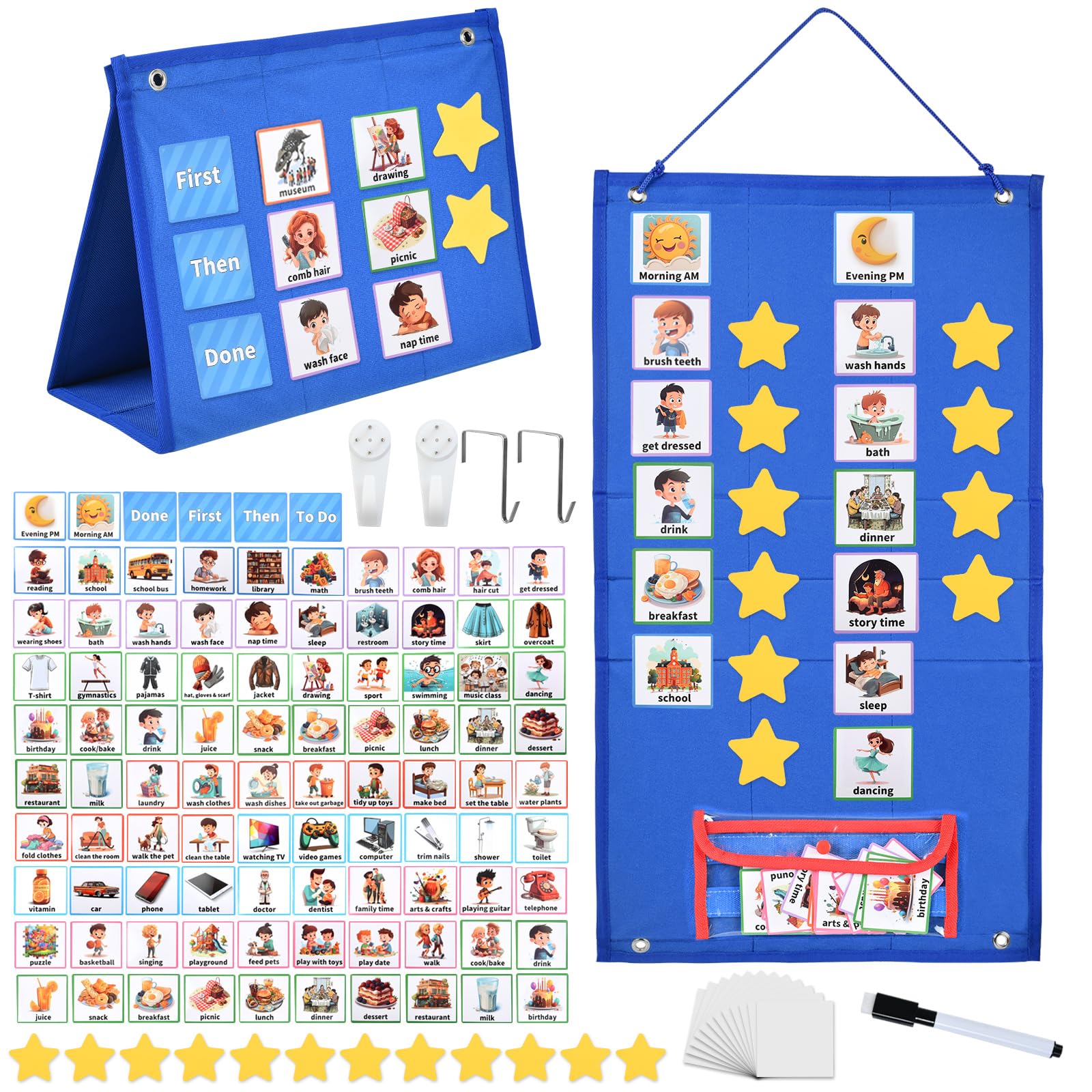 Visual Schedule for Kids with Autism for Classroom&Home School - SYCYKA Morning Routine Chart 96 Activity&12 Blank Cards Toddler Visual Schedule Wall Communication Chore Chart Responsibility Planner