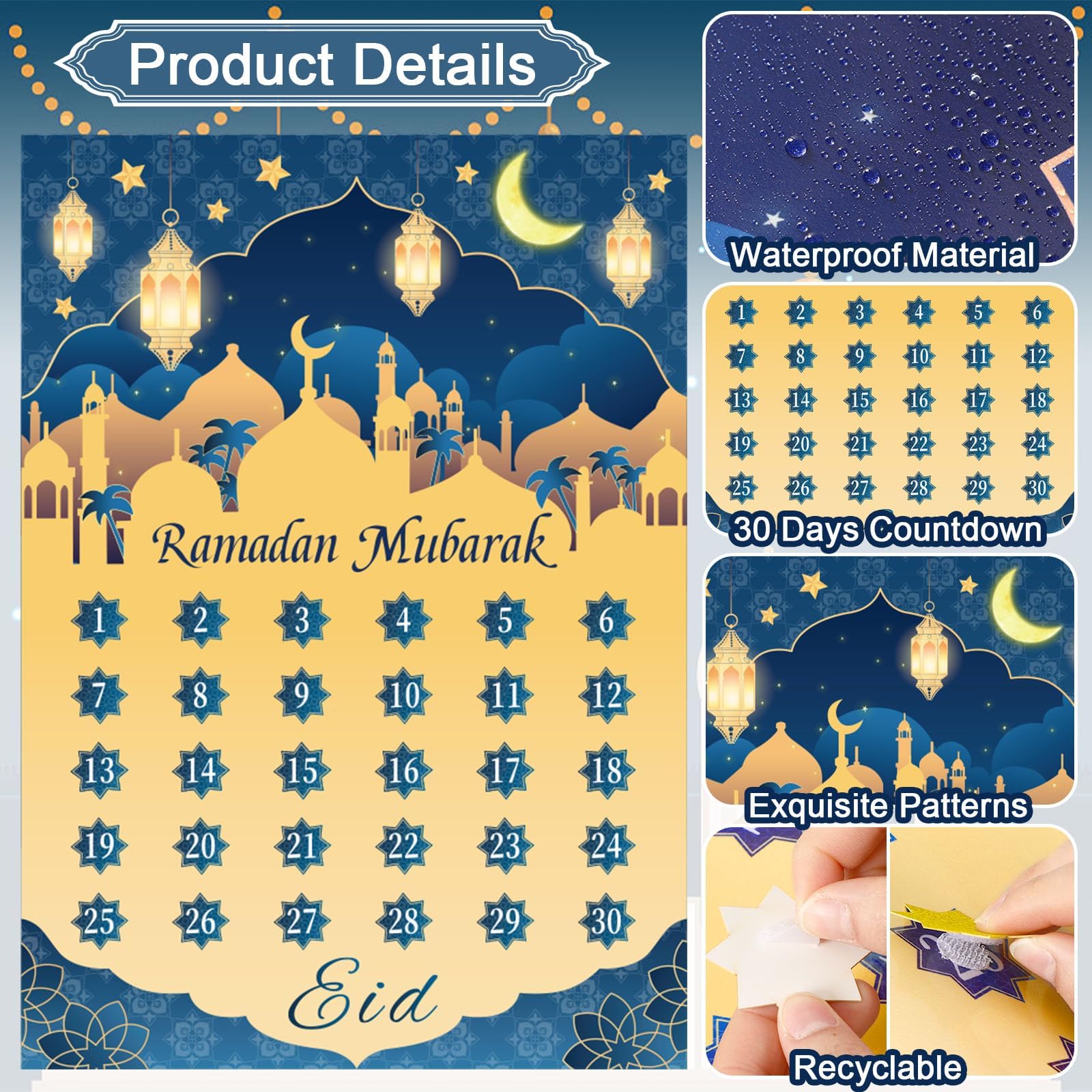MARFOREVER Ramadan Kalender, Ramadan Mubarak Adventskalender für Kinder Eid Mubarak Countdown Kalender 2025 mit 30 Sternen Aufklebern Ramazan Takvimi Ramadan Activities Ramadan Geschenke für Kinder