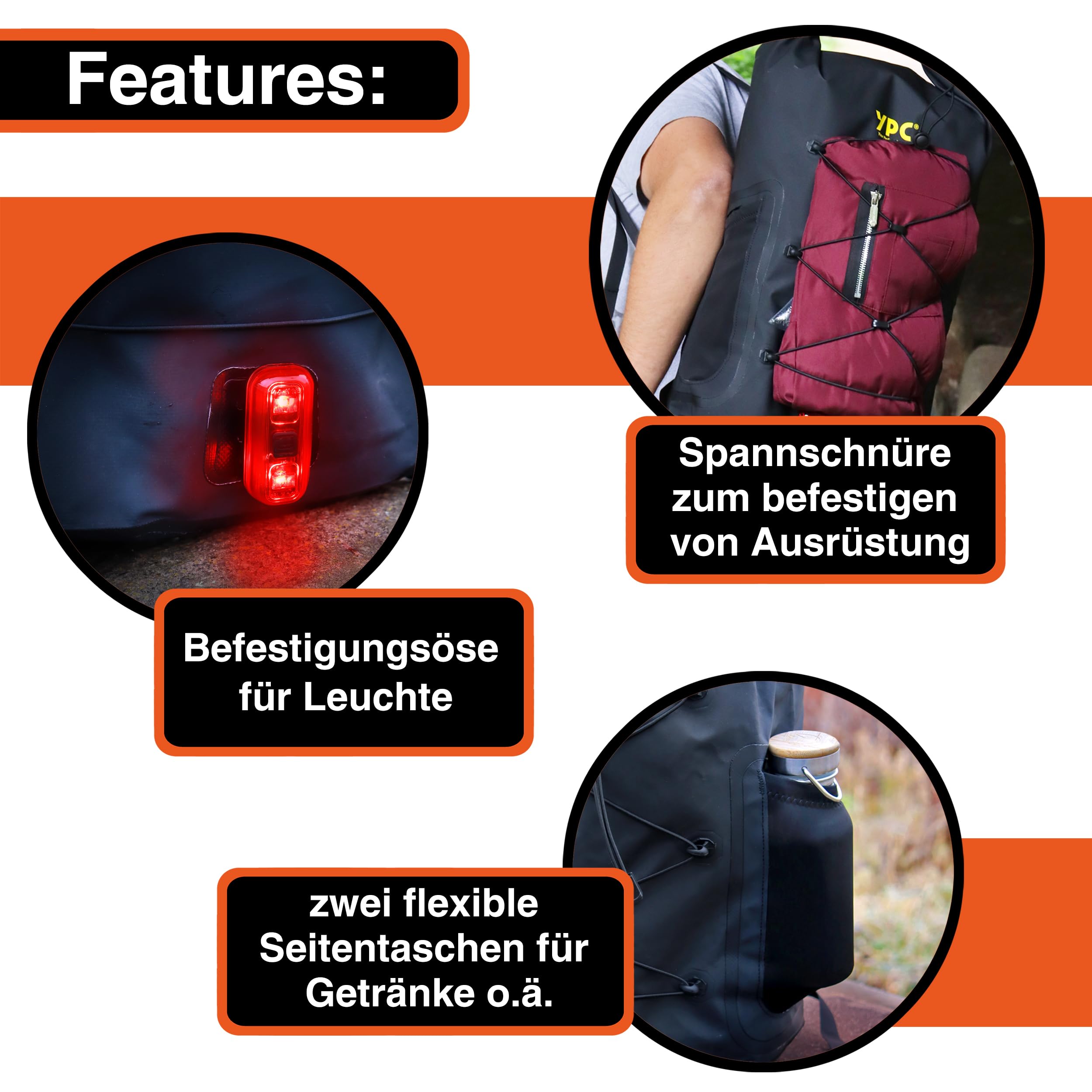 YPC Wayfarer plecak outdoorowy – plecak turystyczny z RollTop, plecak trekkingowy, wodoszczelny plecak rowerowy, plecak kempingowy z szelkami i uchwytem do noszenia, XL, czarny – 25 litrów