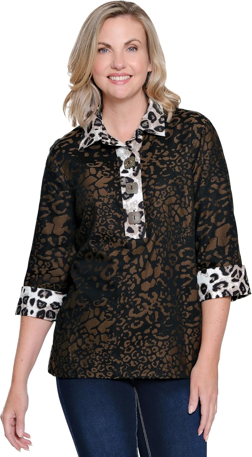 Ali Miles womens Woven Jacquard Popover Tunic for Women