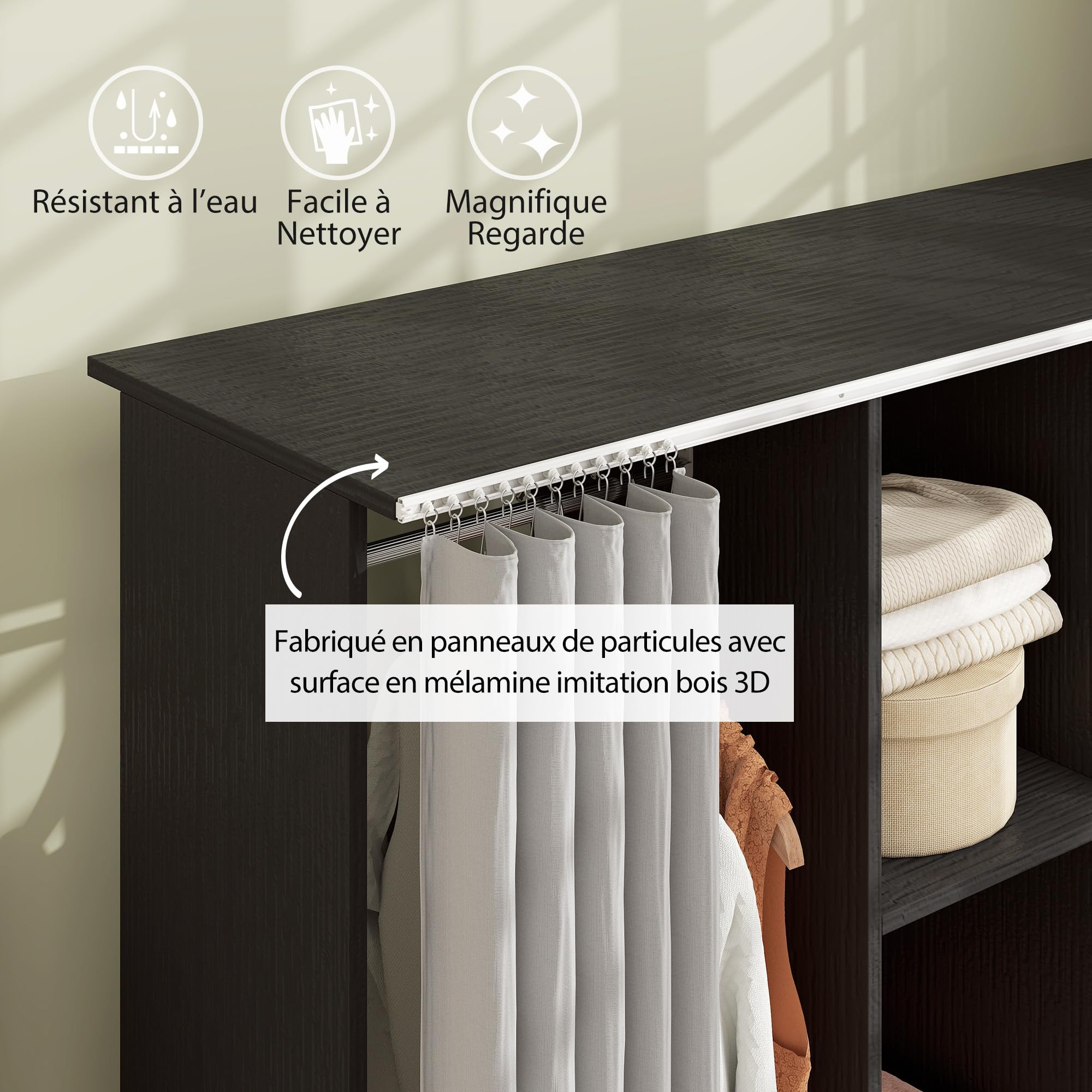 HOMCOM Armoire Penderie Mobile 6 roulettes 120x40x128cm Noir | Meuble de Rangement en Bois