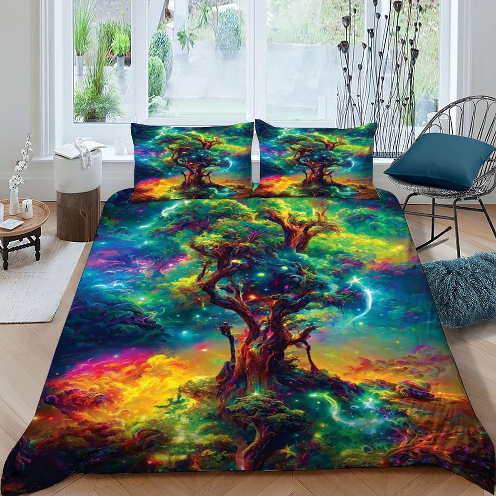 Tree Colorful Bedding Set Theme Bedspread Plant Printing Duvet Cover Set Microfiber Quilt Cover Universal for All Seasons Pillowcase King（220x240cm）