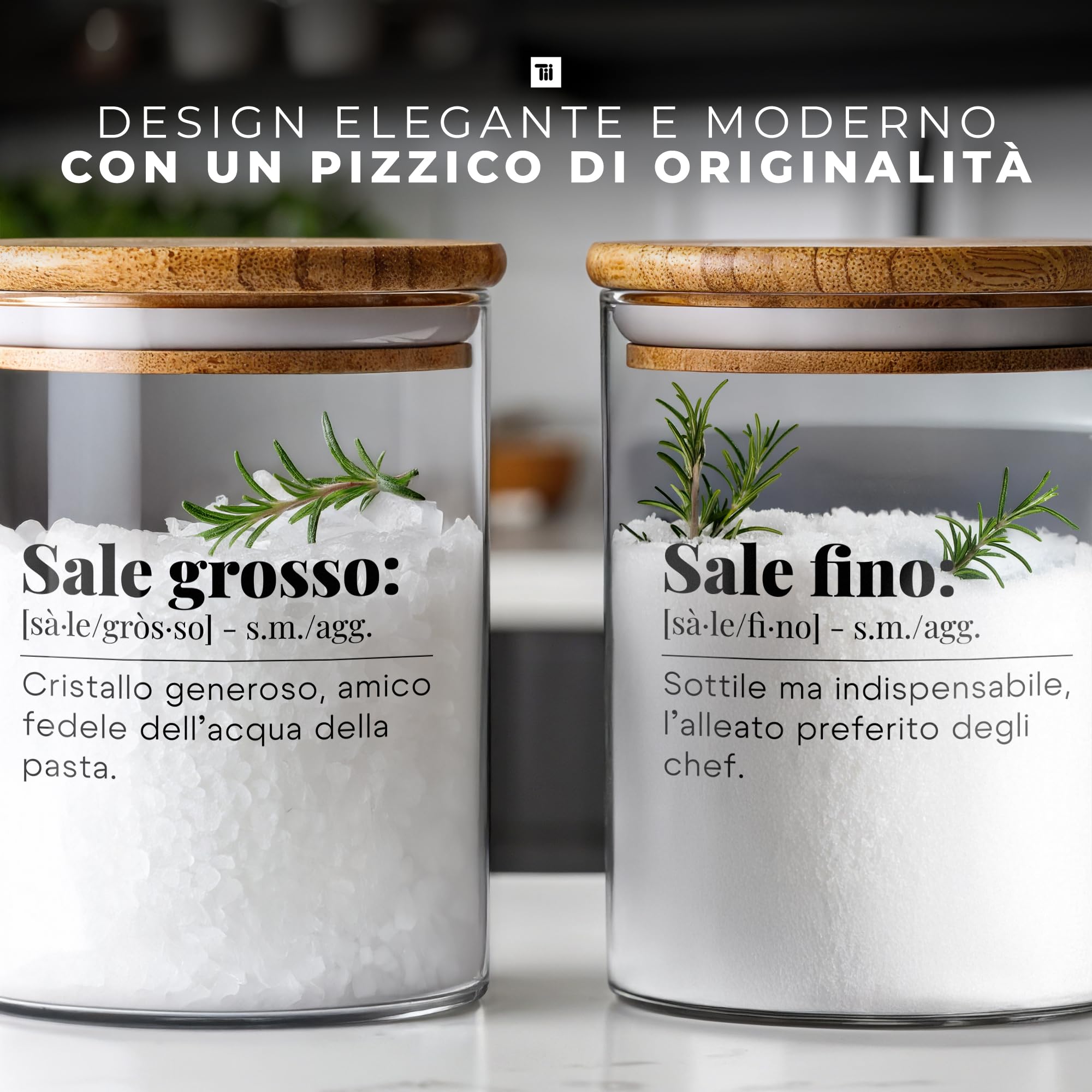 TUNDRA - Set 2 Barattoli Sale Fino e Grosso in Vetro Borosilicato con Chiusura Ermetica da 800ml - Porta Sale con Coperchio in Bambù, Contenitori Vetro Cucina Porta Spezie