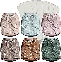 Mama Koala 3.0 Pocket Cloth Diapers with AWJ Lining - 6 Pack Reusable Washable Diapers + 6 Absorbent Inserts for Babies 8-40lbs (Simply Neutrals)