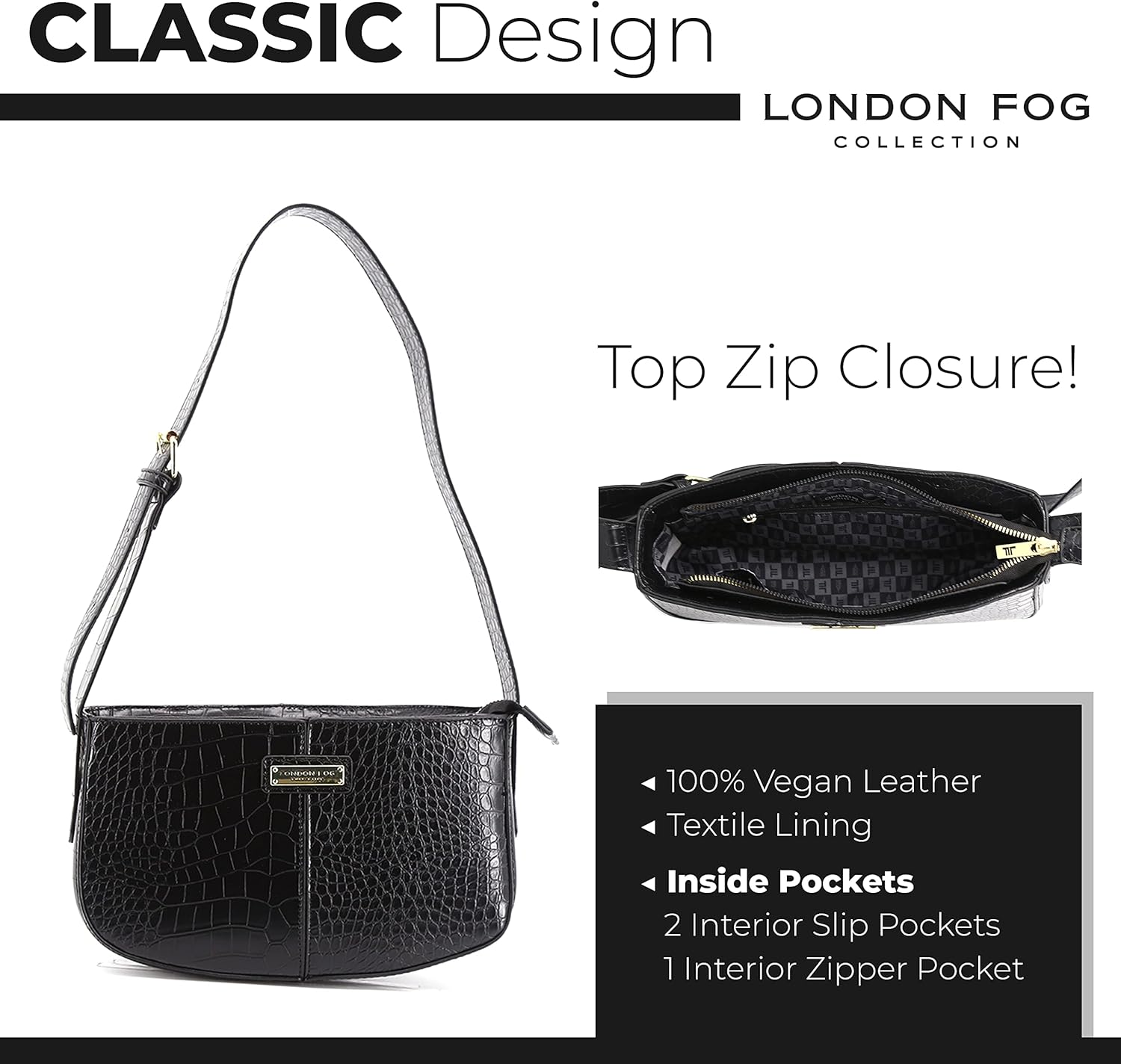 LONDON FOG ASTOR and IRIS Shoulder Bag for Women with Adjustable Strap
