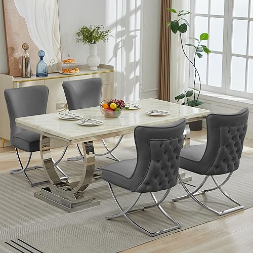 Miniatura 15 de LOULENS Elegance - Juego de 6 sillas de comedor de terciopelo, lujosas sillas de comedor tapizadas copetudas, sillas decorativas de terciopelo real