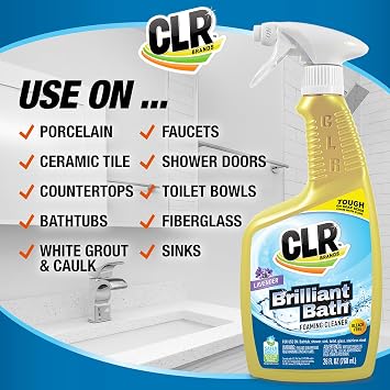CLR Brilliant Bath Foaming Action Bathroom Cleaner Spray - For Use on Toilets, Baths, Showers, Sinks, Glass, Stainless Steel - Lavender Scent, 26 Ounce Bottle (Pack of 6)
