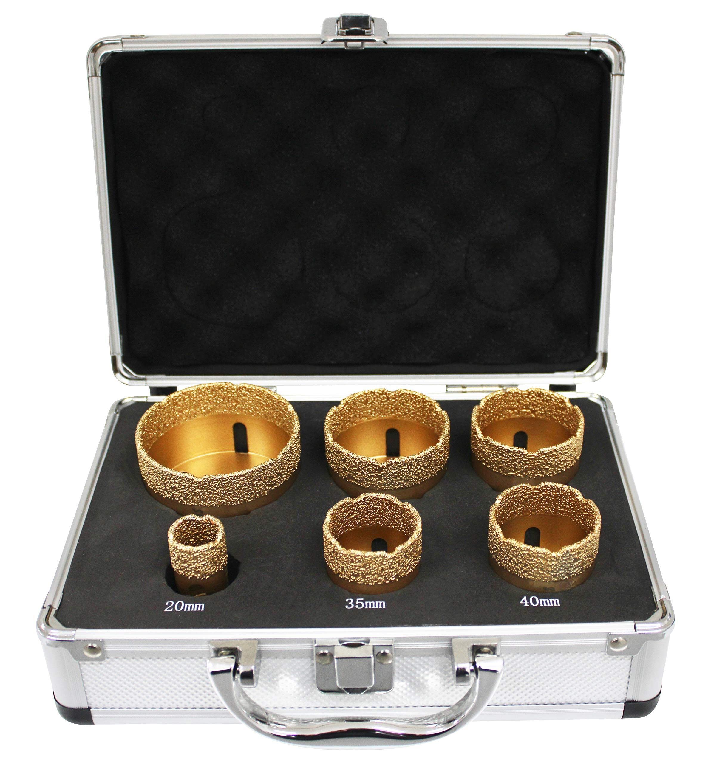 Premium wiertło diamentowe CRONUS M14 10 mm - 65 mm koronka wiertnicza wiertnicza do glazury, suchy zestaw 6 szt. z walizką/etui
