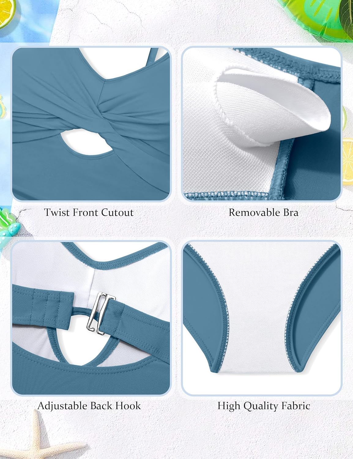 WIQI Girls Swimsuit One Piece Bathing Suit Twist Front Cutout Adjustable Straps Ruched Girls' Swimwear Size 9-16 - Image 7