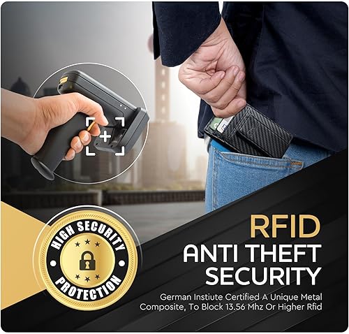 Miniatura 8 de Billetera de cuero con clip para dinero, bolsillo frontal delgado, bloqueo RFID con imán súper fuerte