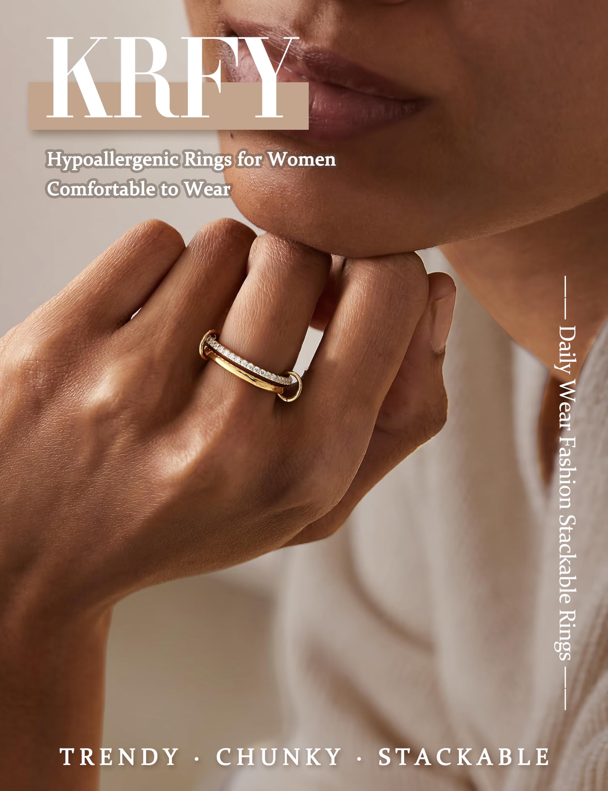 WBDWWTD KRFY Goldringe, stapelbare Ringe für Damen, Gold-Silber, gemischtes Stapelring-Set, Nicht anlaufender Zirkonia, mehrere Statement-Bänder, Daumen, klobiger Silberring für Damen und Herren