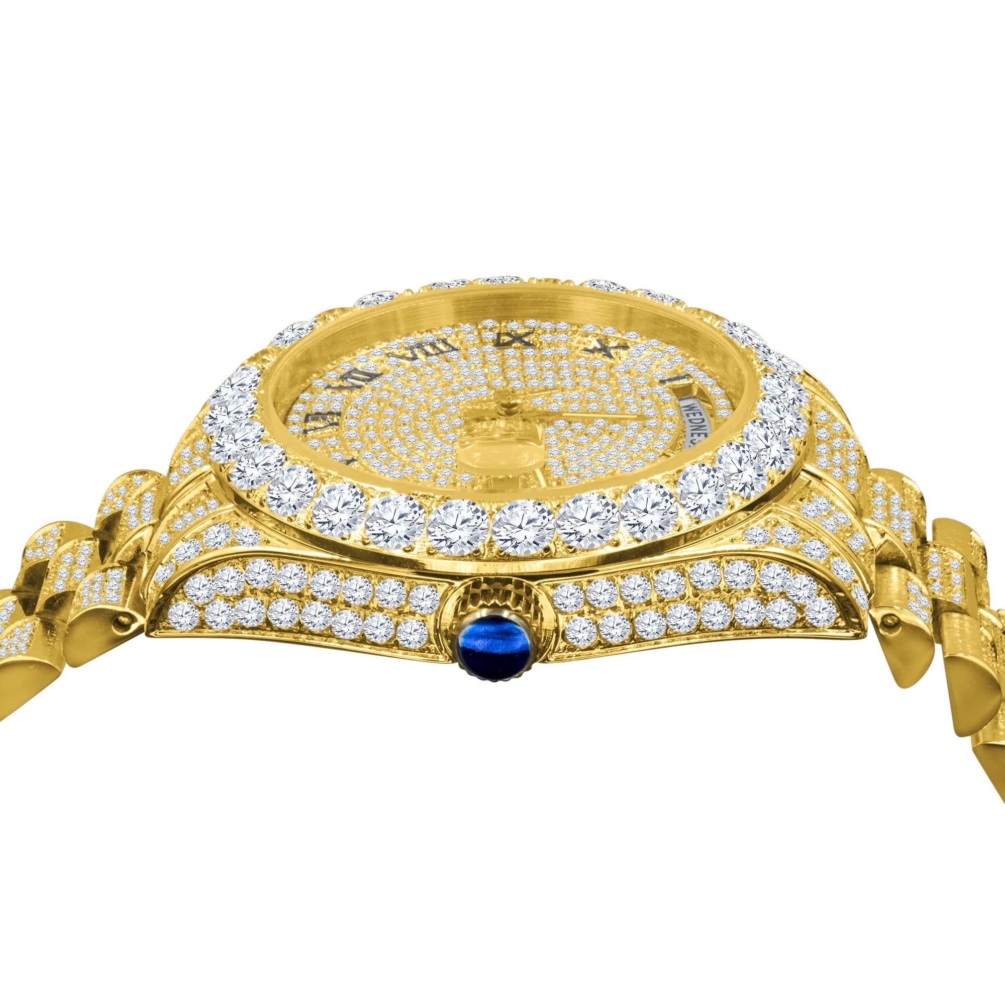 .iced-out. Orologio automatico in acciaio inossidabile CZ - Oro, Oro, Bracciale