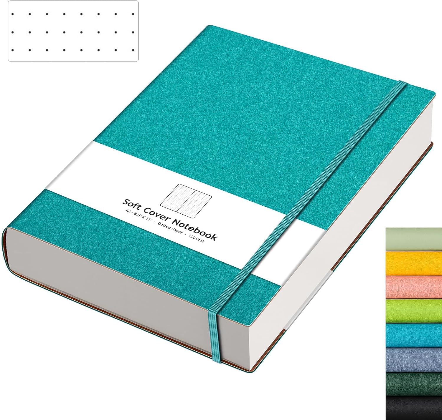 AHGXG Dotted Journal - 320 Pages Dot Grid Notebook B5 Large Journal, 100gsm Thick Dotted Paper, Leather Softcover, with Journal Stencils, Inner Pocket, 7.6'' X 10''，Light Green