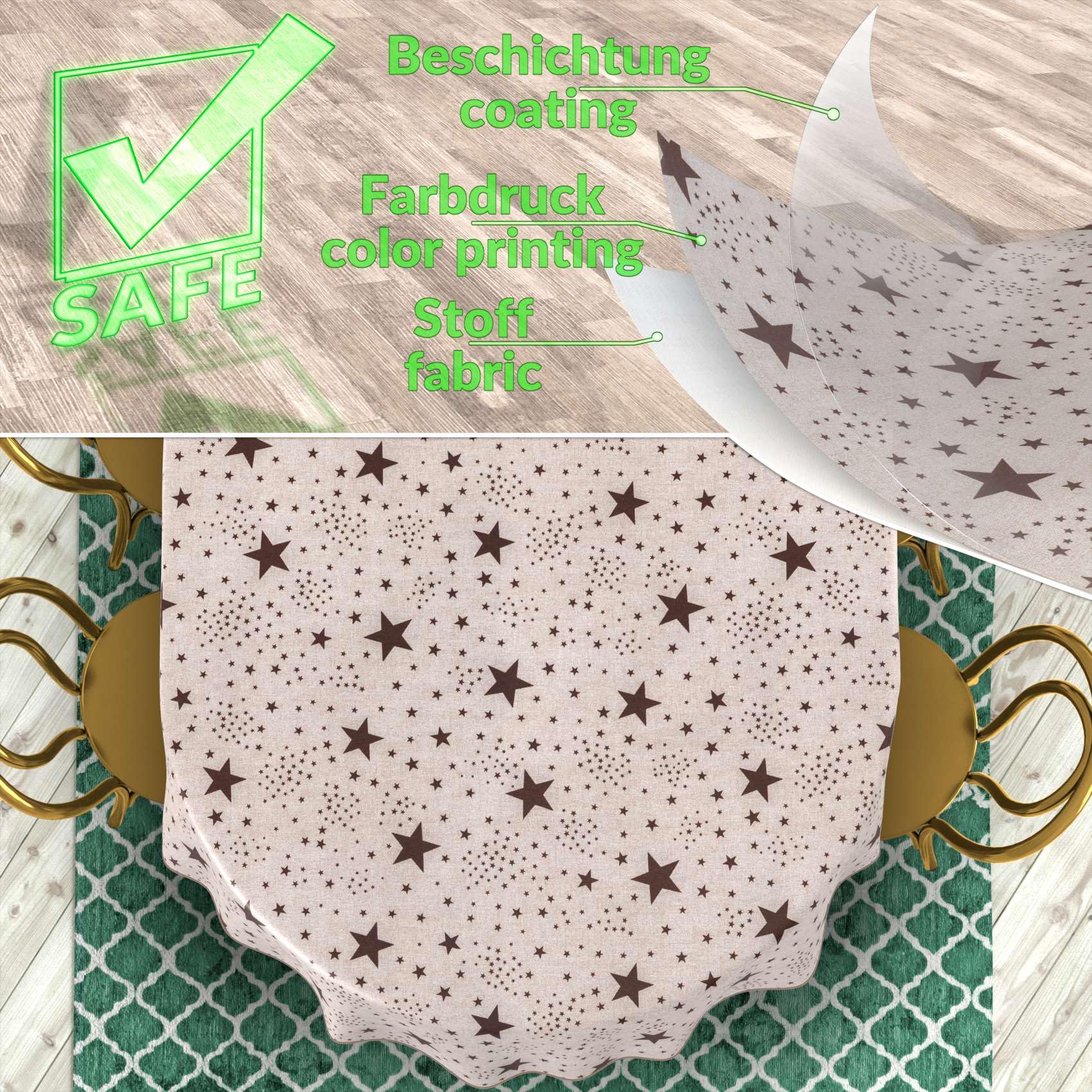 Mantel de tela textil lavable, mantel de algodón, poliéster, estrellas, ovalado, 280 x 140 cm, para interior y exterior