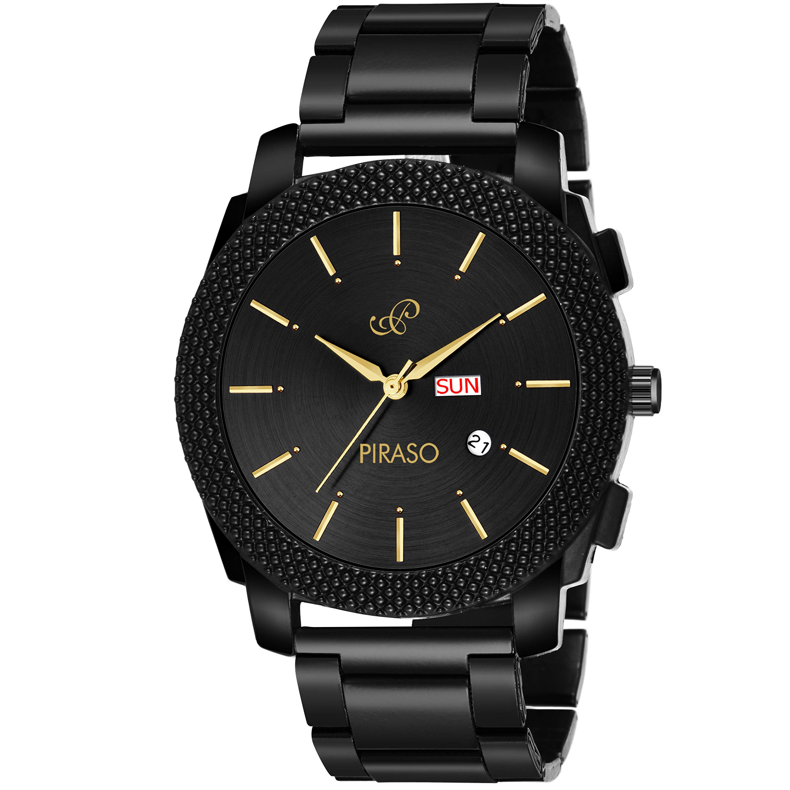 PIRASO Classy Look Black Dial and Stunning Black Stainless Steel Chain with Day and Date Functioning Watch for Men Boys (B08PBPCPCX) Amazon Price History, Amazon Price Tracker