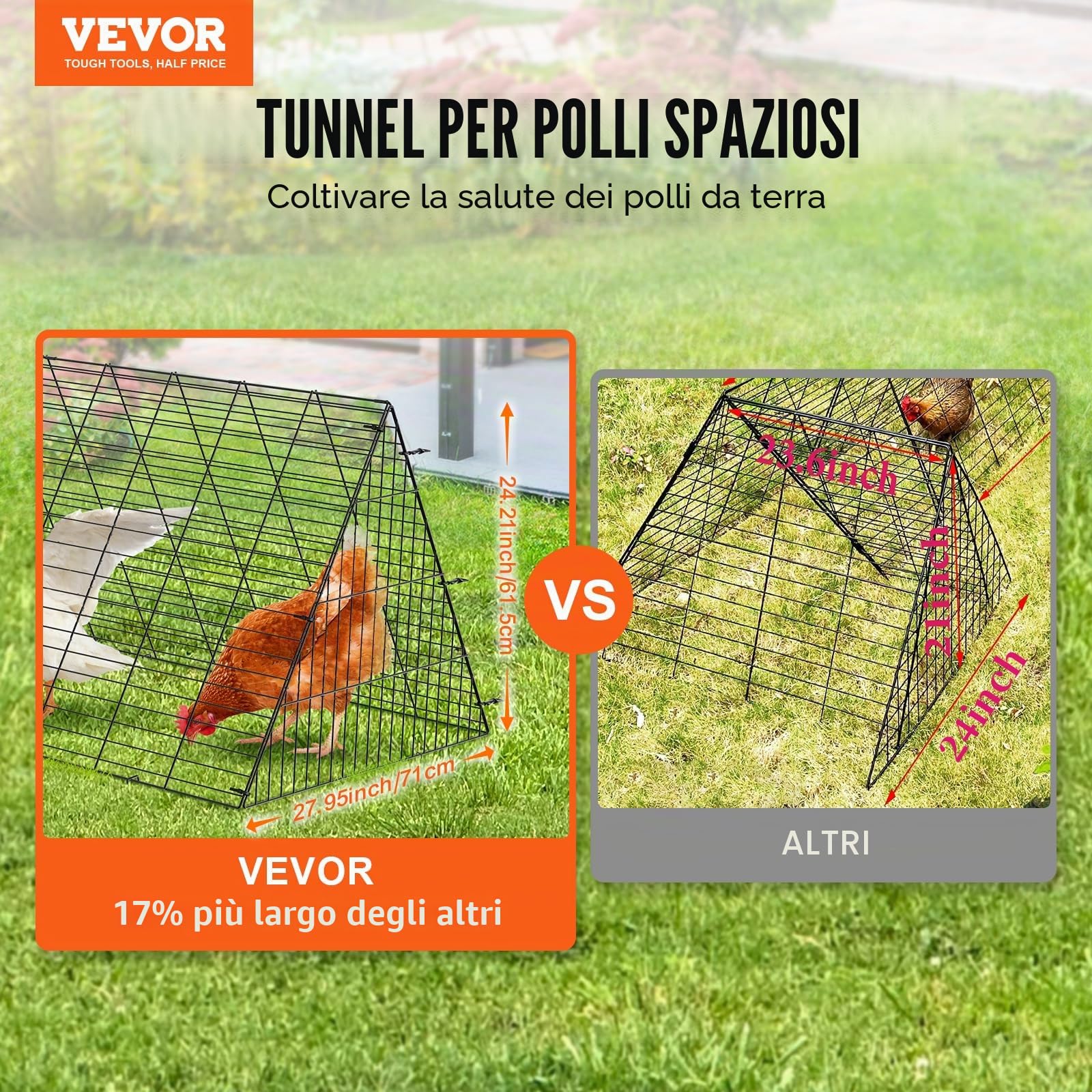VEVOR Tunnel per Polli 400 x 100 x 61,5 cm (L x P x A) Recinto per Pollai Con Telai Angolari, Portatile per Esterno, Adatto per Polli, Anatre, Conigli