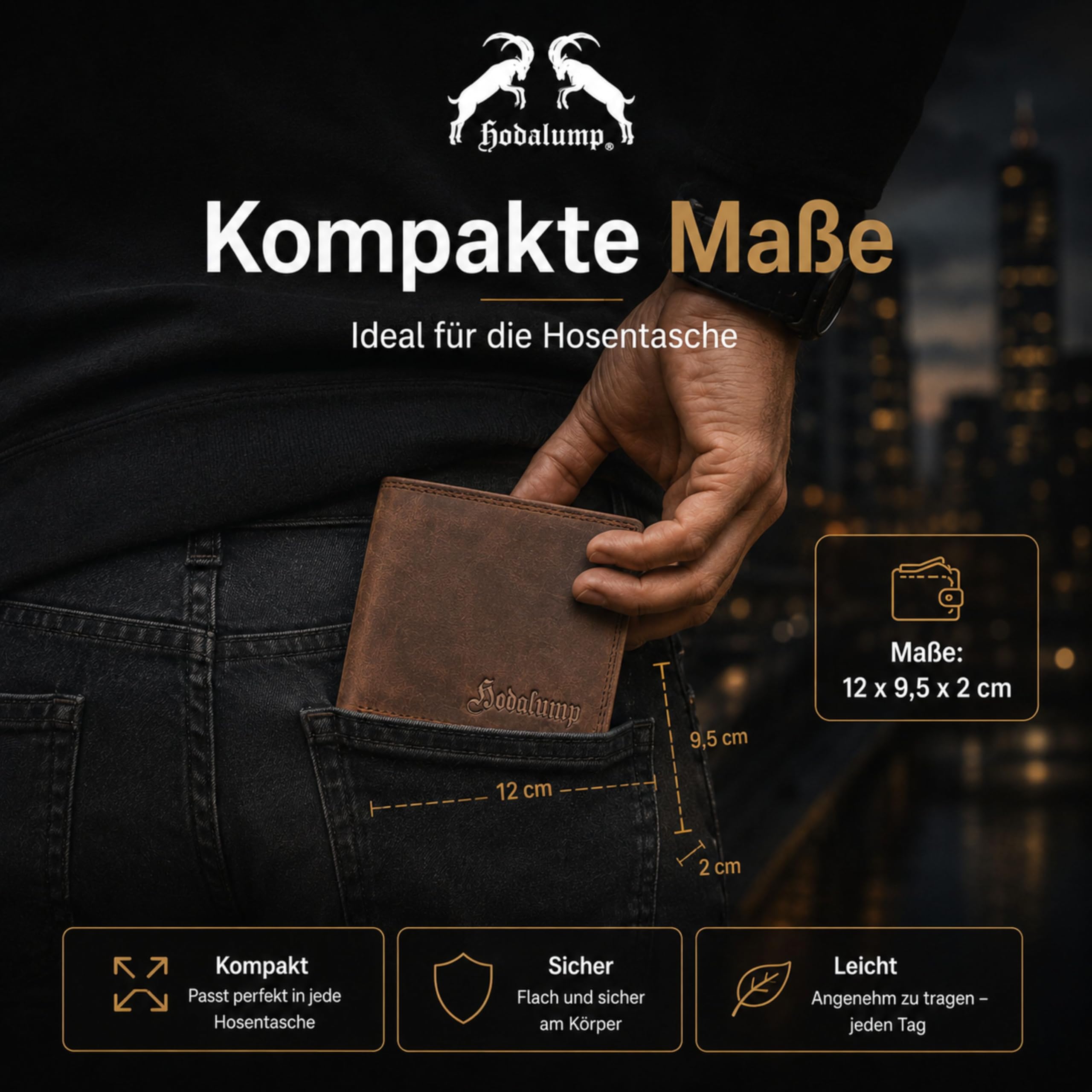 hodalump - Premium Echt-Leder Geldbörse mit RFID-Schutz & Münzfach - Geldbeutel für Damen & Herren - Portmonee aus Büffelleder - Klassische Männer Brieftasche - Ledergeldbörse aus Echtleder in Braun