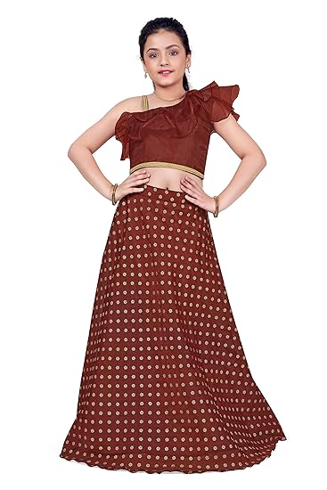 Girls Organza Lather Foil Printed Readymade Lehenga Choli Set