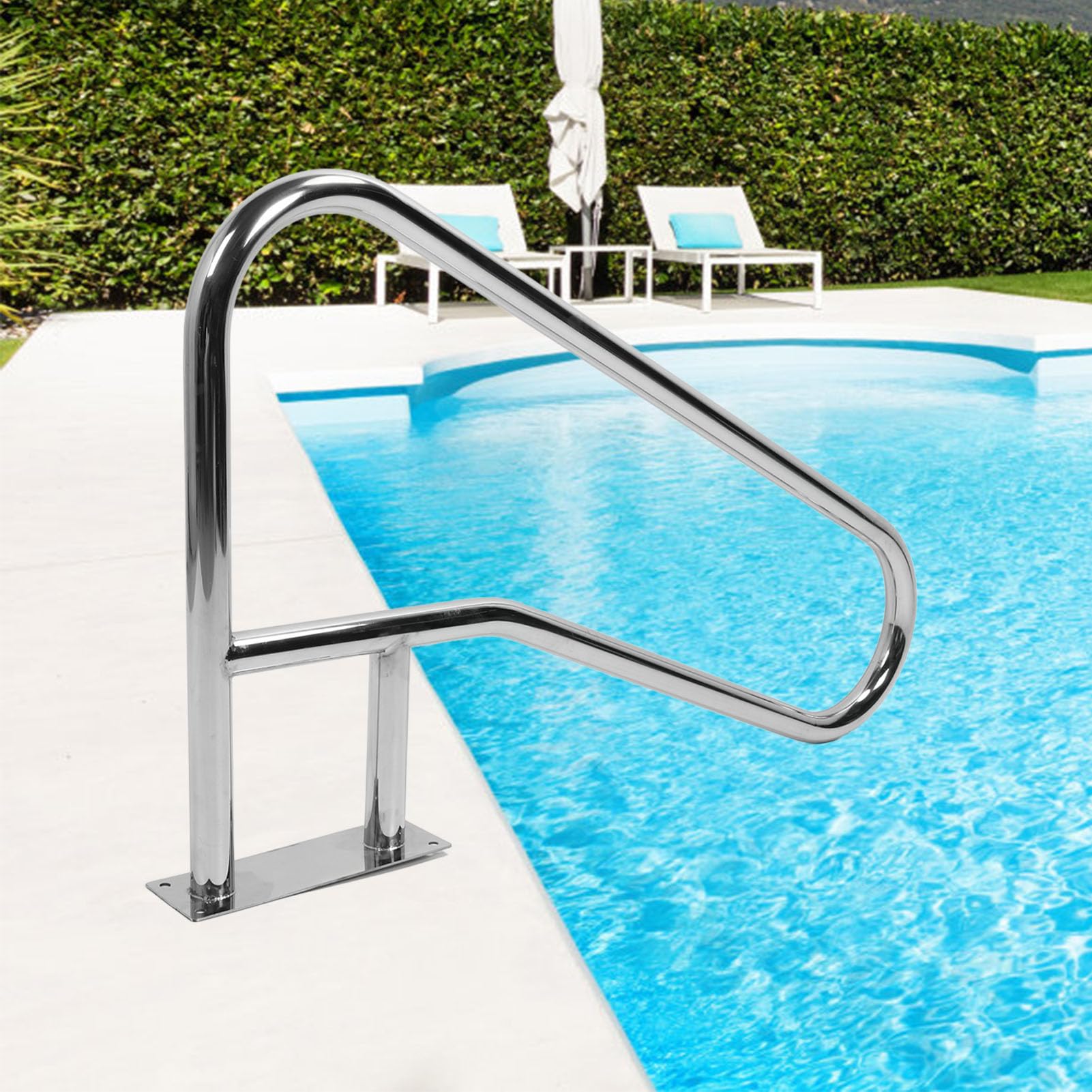 Acouto Barandilla de Piscina de Acero Inoxidable Barandilla de Piscina, Riel de de Acero Inoxidable 304 con Agarre Azul para Mayor Seguridad, Tamaño de 46,3 X 26,8 Pulgadas, Ideal para Parques