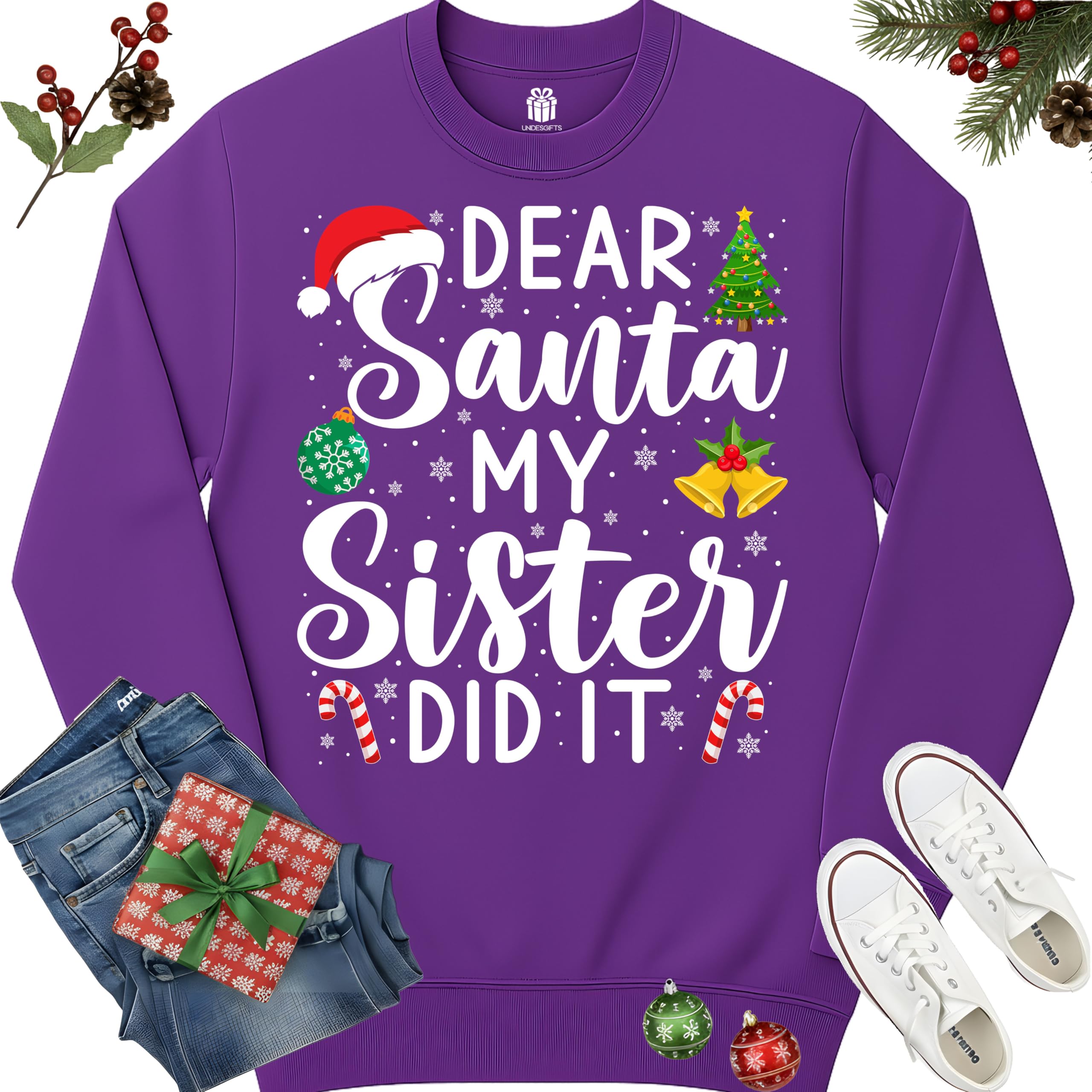 Dear Santa My Sister Did It Funny Christmas Matching Xmas Shirt for Youth Boys Girls Kids Toddler Son Daughter